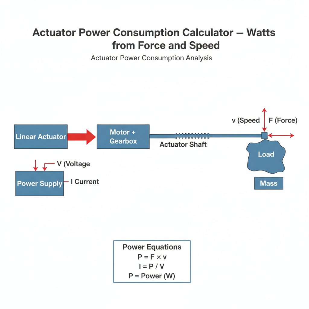 Free Actuator Power Consumption Calculator  Watts from Force and Spee