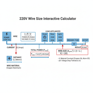 220V Wire Size Interactive Calculator Technical Diagram