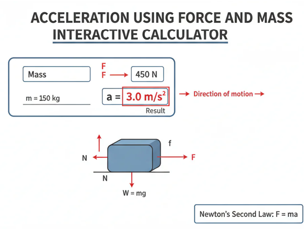 Acceleration Using Force And Mass Interactive Calculator
