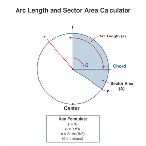 Arc Length and Sector Area Calculator Technical Diagram