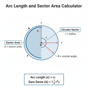 Arc Length and Sector Area Calculator Technical Diagram