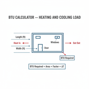 BTU Calculator   Heating and Cooling Load Technical Diagram