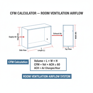 CFM Calculator   Room Ventilation Airflow Technical Diagram