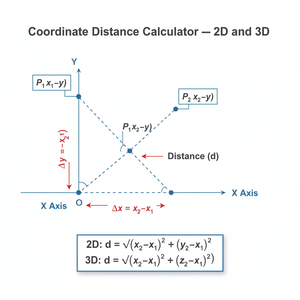 Coordinate Distance Calculator   2D and 3D Technical Diagram