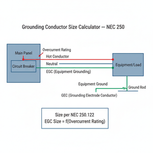 Grounding Conductor Size Calculator   NEC 250 Technical Diagram