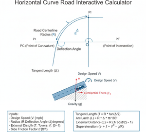 Horizontal Curve Road Interactive Calculator Technical Diagram