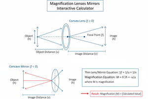 Magnification Lenses Mirrors Interactive Calculator Technical Diagram