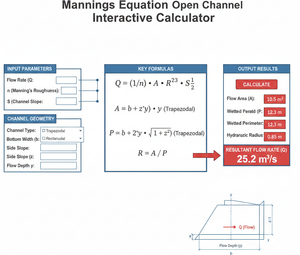 Mannings Equation Open Channel Interactive Calculator Technical Diagram