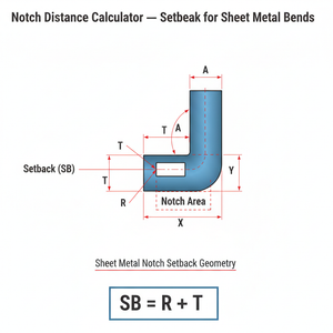 Notch Distance Calculator   Setback for Sheet Metal Bends Technical Diagram