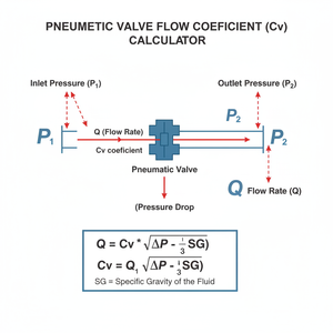 Pneumatic Valve Flow Coefficient (Cv) Calculator Technical Diagram