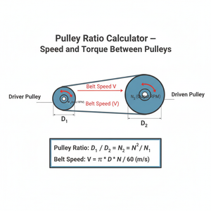Pulley Ratio Calculator   Speed and Torque Between Pulleys Technical Diagram