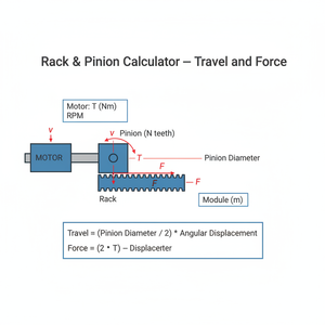 Rack and Pinion Calculator   Travel and Force Technical Diagram