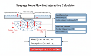 Seepage Force Flow Net Interactive Calculator Technical Diagram