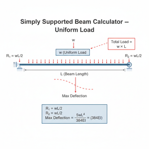 Simply Supported Beam Calculator   Uniform Load Technical Diagram