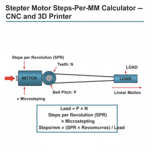 Stepper Motor Steps Per MM Calculator   CNC and 3D Printer Technical Diagram