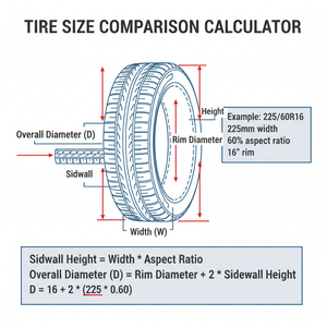 Tire Size Comparison Calculator Technical Diagram