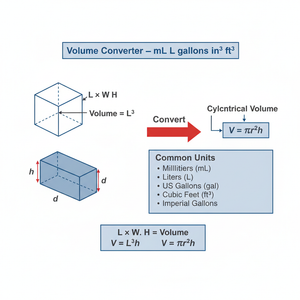 Volume Converter   mL L gallons in³ ft³ Technical Diagram