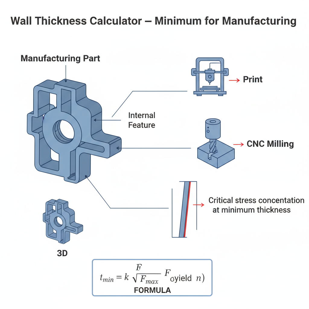 diagram showing minimum wall thickness recommendations for aluminum, steel, and plastic