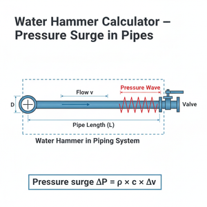 Water Hammer Calculator   Pressure Surge in Pipes Technical Diagram