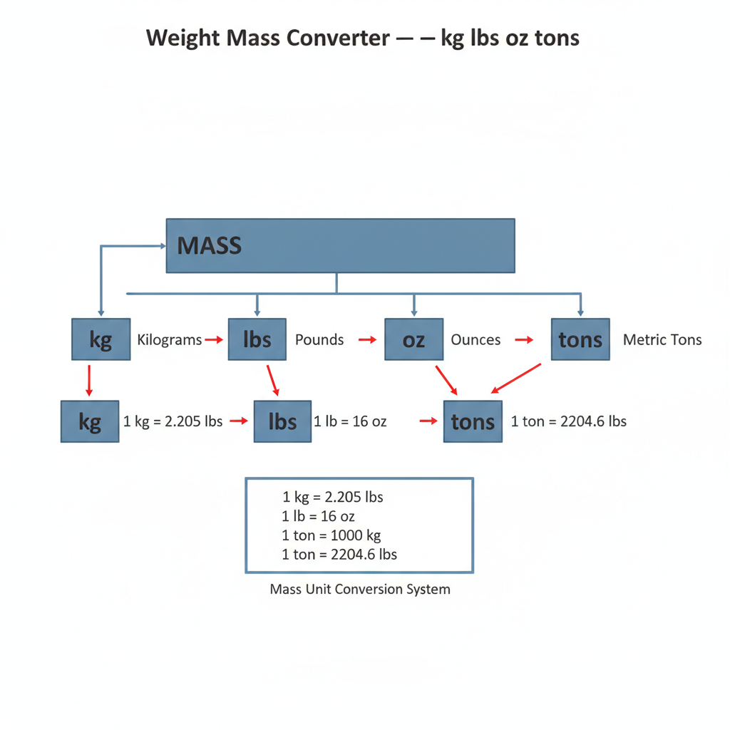 Ton Diagram Free Weight Mass Converter — kg lbs oz tons | FIRGELLI Engineering