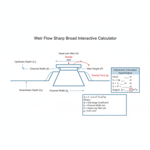 Weir Flow Sharp Broad Interactive Calculator Technical Diagram