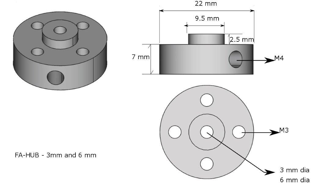 Cubo de acionamento do motor de engrenagem para eixos de 3 mm de diâmetro Product Image
